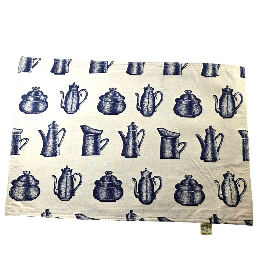 Two Cotton Placemats Pot Pitcher tea coffee Kismet Navy cream country cottage